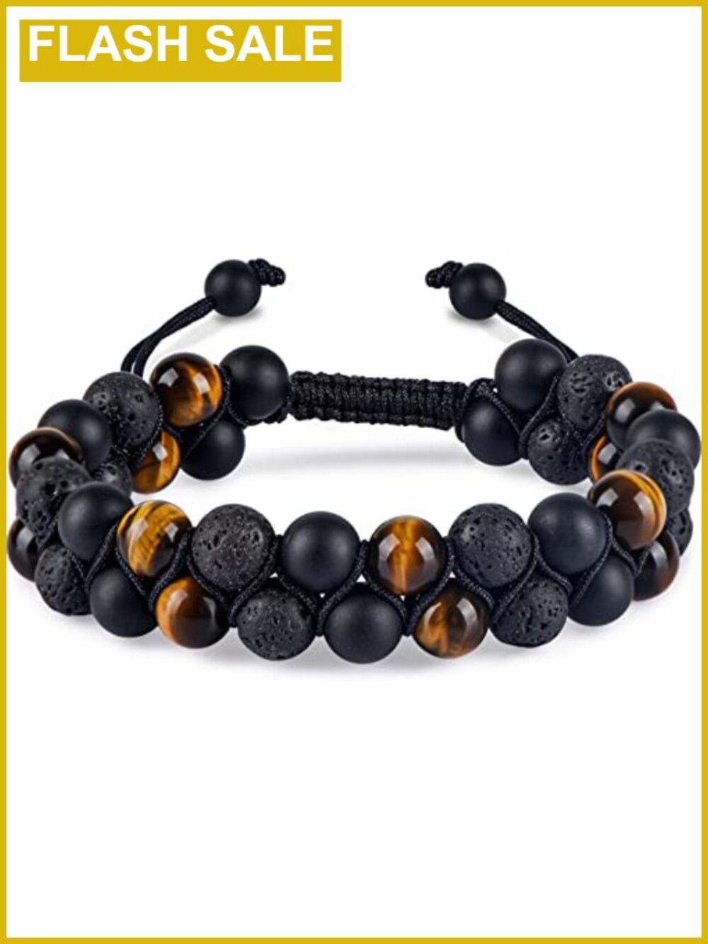 Tiger Eye Black Onyx Lava Rock 8mm Bead Bracelet Adjustable Healing Lucky